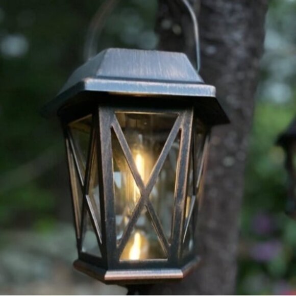 Solar Wall Lantern Lights 2 Pack,Flickering Flame Outdoor Hanging Solar Lights - Picture 1 of 2